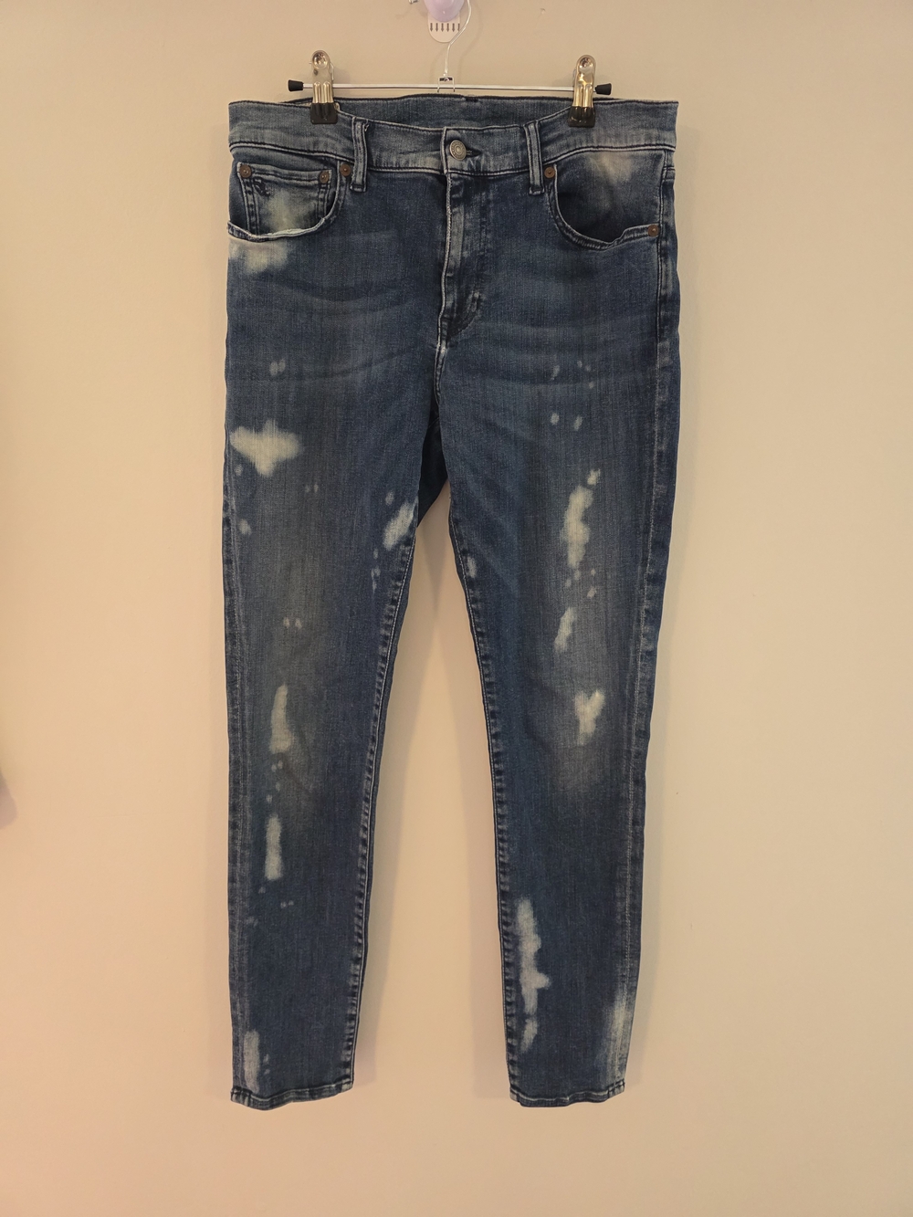 Polo by Ralph Lauren Women's Blue Bleach Pattern Tompkins Skinny Jeans